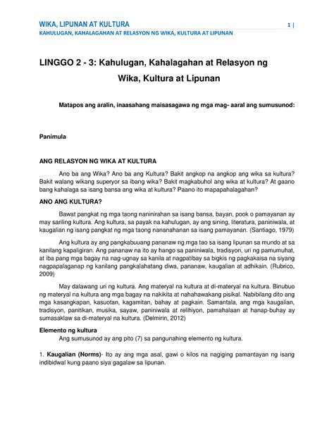 Relasyon Ng Wika At Kultura Kahulugan At .